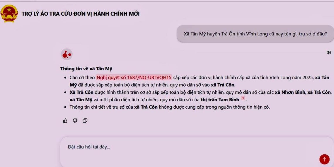 TRỢ LÝ ‘AI’ GIÚP TRA CỨU NHANH THÔNG TIN ĐƠN VỊ HÀNH CHÍNH MỚI
