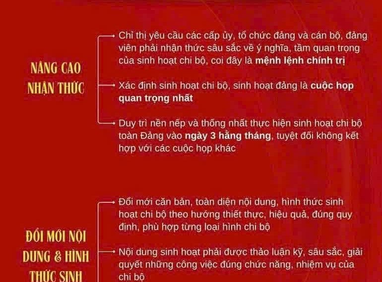 CHỈ THỊ SỐ 50-CT/TW CỦA BAN BÍ THƯ VỀ TIẾP TỤC ĐỔI MỚI VÀ NÂNG CAO CHẤT LƯỢNG SINH HOẠT CHI BỘ