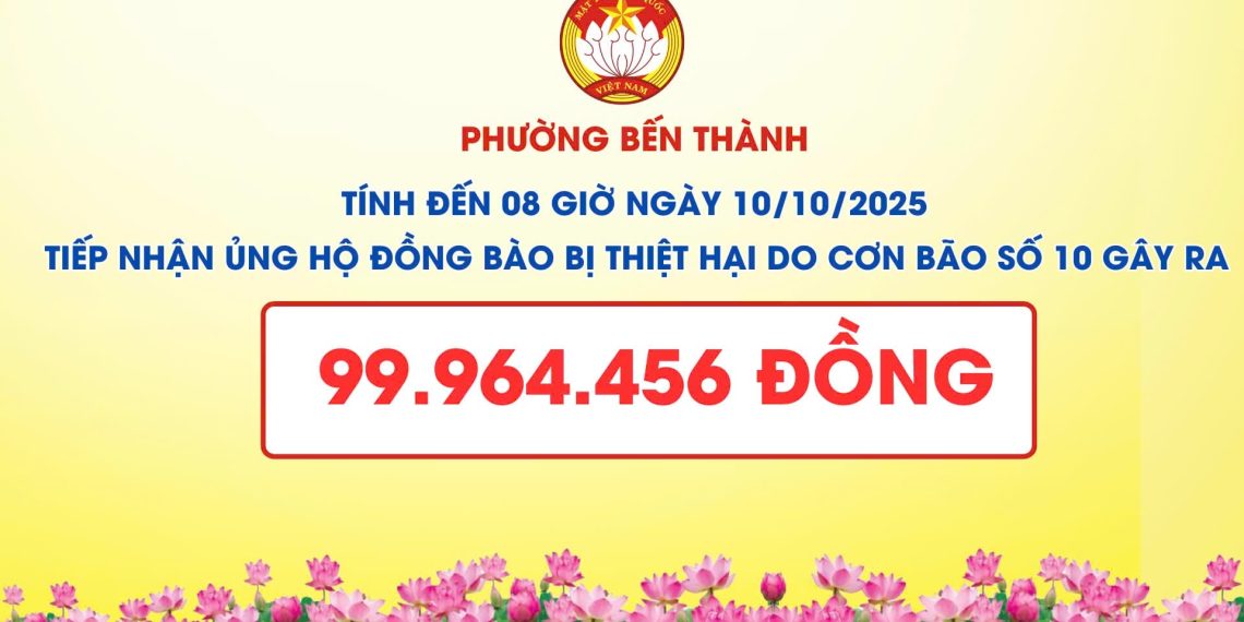 PHƯỜNG BẾN THÀNH ĐÃ TIẾP NHẬN GẦN 100 TRIỆU ĐỒNG ỦNG HỘ ĐỒNG BÀO VÙNG BÃO VÀ TIẾP TỤC KÊU GỌI CHUNG TAY KHẮC PHỤC HẬU QUẢ BÃO SỐ 10
