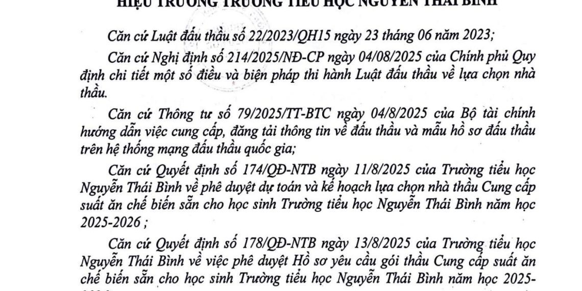 TRƯỜNG TIỂU HỌC NGUYỄN THÁI BÌNH PHƯỜNG BẾN THÀNH ĐÍNH CHÍNH THÔNG TIN LIÊN QUAN ĐẾN ĐƠN VỊ CUNG CẤP SUẤT ĂN