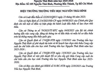 TRƯỜNG TIỂU HỌC NGUYỄN THÁI BÌNH PHƯỜNG BẾN THÀNH ĐÍNH CHÍNH THÔNG TIN LIÊN QUAN ĐẾN ĐƠN VỊ CUNG CẤP SUẤT ĂN