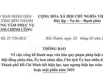Thông báo về về việc công bố Danh mục văn bản quy phạm pháp luật của Hội đồng nhân dân, Ủy ban nhân dân, Chủ tịch Uy ban nhân dân Thành phố Hồ Chí Minh hết hiệu lực, tạm ngưng hiệu lực toàn bộ hoặc một phân năm 2025