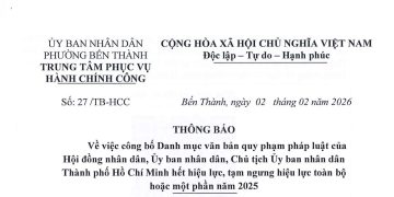 Thông báo về về việc công bố Danh mục văn bản quy phạm pháp luật của Hội đồng nhân dân, Ủy ban nhân dân, Chủ tịch Uy ban nhân dân Thành phố Hồ Chí Minh hết hiệu lực, tạm ngưng hiệu lực toàn bộ hoặc một phân năm 2025