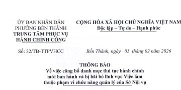 Thông báo về việc công bố danh mục thủ tục hành chính mới ban hành và bị bãi bỏ lĩnh vực Việc làm thuộc phạm vi chức năng quản lý của Sở Nội vụ