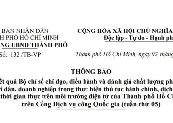 Thông báo Kết quả Bộ chỉ số chỉ đạo, điều hành và đánh giá chất lượng phục vụ người dân, doanh nghiệp trong thực hiện thủ tục hành chính, dịch vụ công theo thời gian thực trên môi trường điện tử của Thành phố Hồ Chí Minh trên Cổng Dịch vụ công Quốc gia (tuần thứ 05)