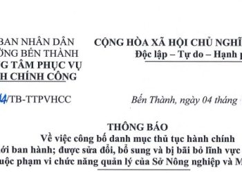 Thông báo số 44 về việc công bố danh mục thủ tục hành chính mới ban hành; được sửa đổi, bổ sung và bị bãi bỏ lĩnh vực Thủy sản thuộc phạm vi chức năng quản lý của Sở Nông nghiệp và Môi trường