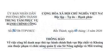 Thông báo số 56 về việc công bố danh mục thủ tục hành chính lĩnh vực Địa chất và Khoáng sản thuộc phạm vi chức năng quản lý của Sở Nông nghiệp và Môi trường