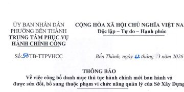Thông báo số 57 về việc công bố danh mục thủ tục hành chính mới ban hành và| được sửa đổi, bố sung thuộc phạm vi chức năng quản lý của Sở Xây Dựng