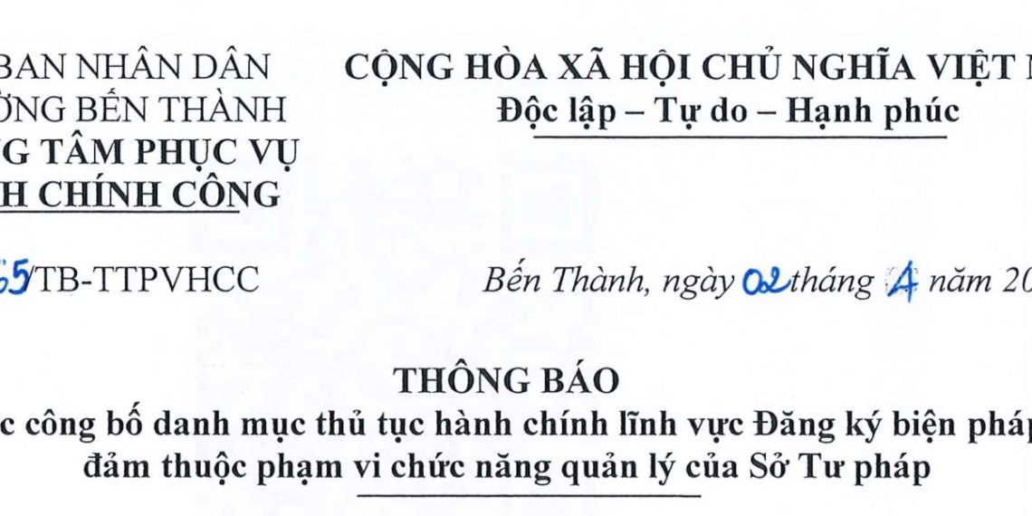 Về việc niêm yết danh mục thủ tục hành chính áp dụng dịch vụ công trực tuyến thực hiện mức thu lệ phí bằng 0 đông theo Nghị quyết số 411/NQ-HĐND ngày 29 tháng 9 năm 2025 của Hội đồng nhân dân Thành phố Hồ Chí Minh