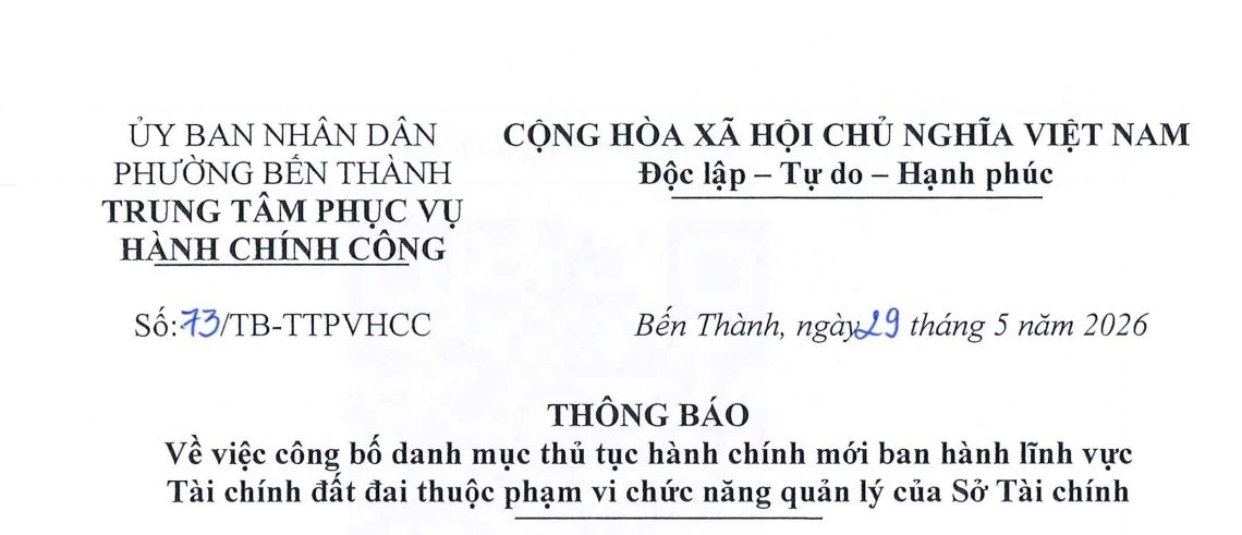Thông báo về việc công bố danh mục thủ tục hành chính được sửa đổi, bỗ sung lĩnh vực Lâm nghiệp và Kiểm lâm thuộc phạm vi chức năng quản lý của Sở Nông nghiệp và Môi trường
