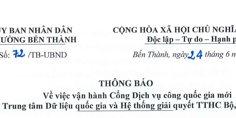 Thông báo Về việc vận hành Cổng Dịch vụ công quốc gia mới tại Trung tâm Dữ liệu quốc gia và Hệ thống giải quyết TTHC Bộ, ngành