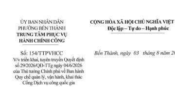 Công văn về việc triển khai, tuyên truyền Quyết định số 29/2026/QĐ-TTg ngày 04/6/2026 của Thủ tướng Chính phủ về Ban hành Quy chế quản lý, vận hành, khai thác Cổng Dịch vụ công quốc gia
